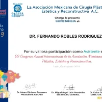 Dr. Fernando Robles Rodriguez specializes in plastic surgery in Tijuana and holds a certificate.
